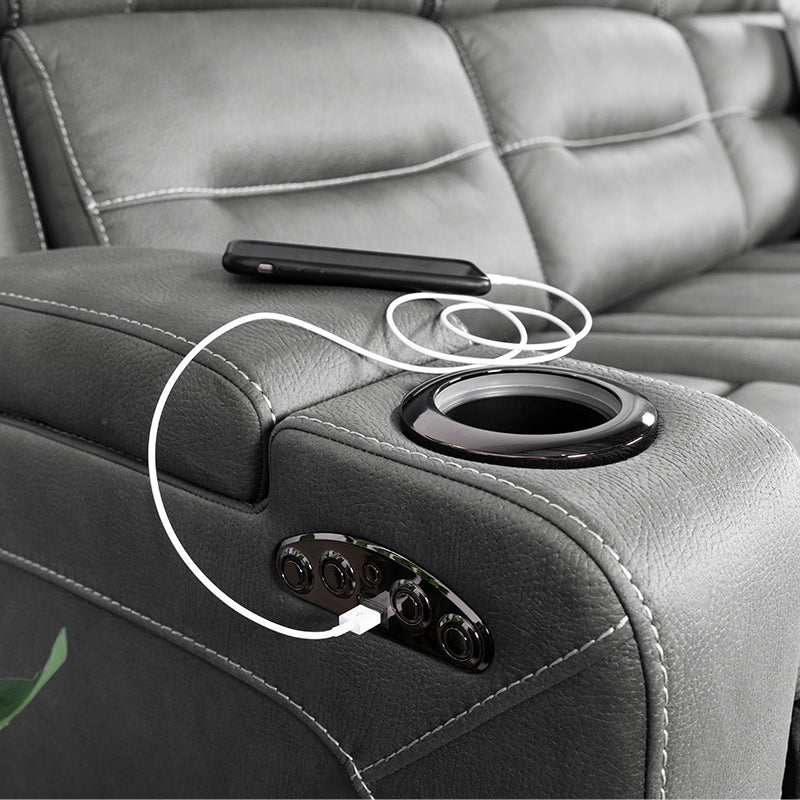 Spielberg 3 Seater Electric Fabric Recliner Sofa with Entertainment Console - Ash