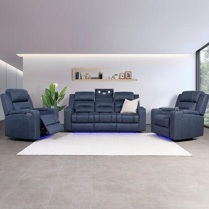 Spielberg 3 Seater Electric Fabric Recliner Sofa - Azure