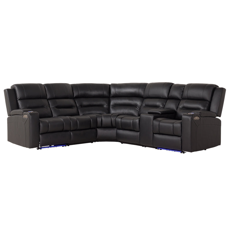Spielberg 6 Seater Corner Leather Recliner Lounge - Black