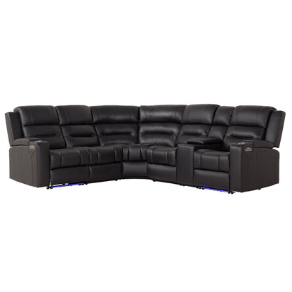 Spielberg 6 Seater Corner Leather Recliner Lounge - Black