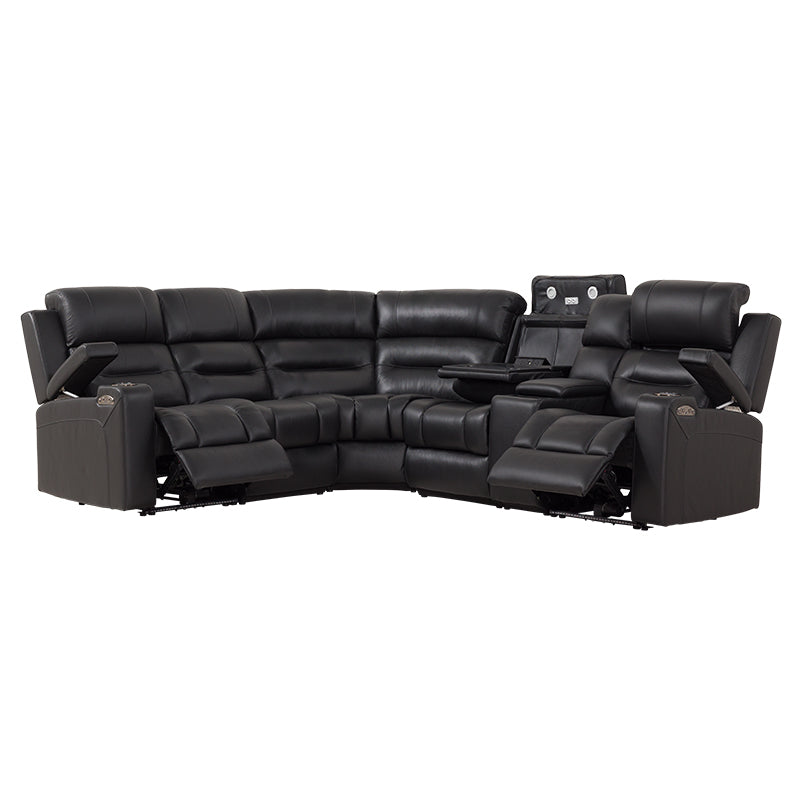 Spielberg 6 Seater Corner Leather Recliner Lounge - Black