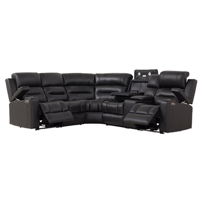 Spielberg 6 Seater Corner Leather Recliner Lounge - Black