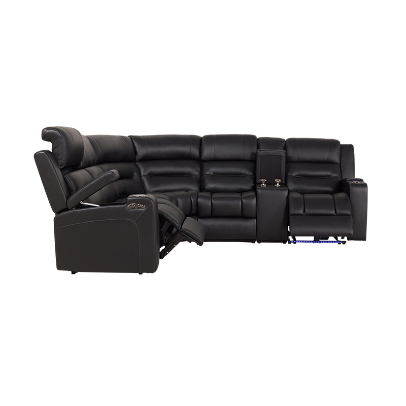 Spielberg 6 Seater Corner Leather Recliner Lounge - Black