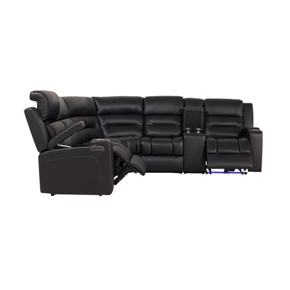 Spielberg 6 Seater Corner Leather Recliner Lounge - Black