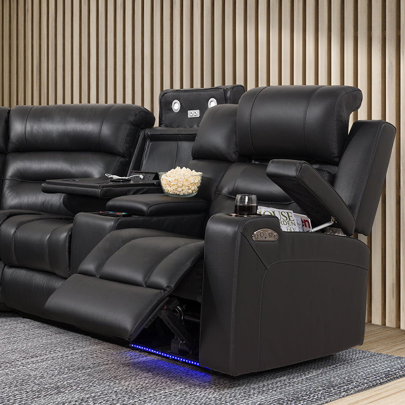 Spielberg 6 Seater Corner Leather Recliner Lounge - Black