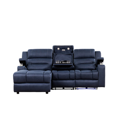 Spielberg 3 Seater Home Theatre Fabric Sofa with Electric Recliner and LHF Chaise - Azure