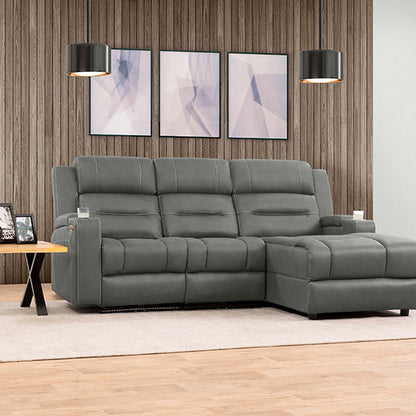 Spielberg 3 Seater Home Theatre Fabric Sofa with Electric Recliner and RHF Chaise - Ash