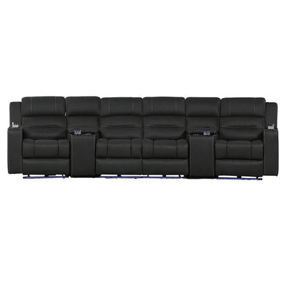 Spielberg 4 Seater Home Theatre Electric Recliner Fabric Lounge - Jet