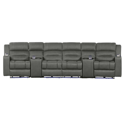 Spielberg 4 Seater Home Theatre Electric Recliner Fabric Lounge - Ash