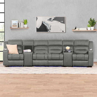 Spielberg 4 Seater Home Theatre Electric Recliner Fabric Lounge - Ash