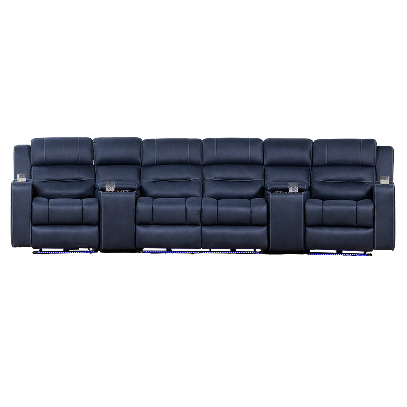 Spielberg 4 Seater Home Theatre Electric Recliner Fabric Lounge - Azure