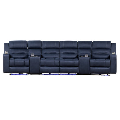 Spielberg 4 Seater Home Theatre Electric Recliner Fabric Lounge - Azure