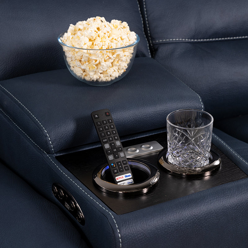 Spielberg 4 Seater Home Theatre Electric Recliner Fabric Lounge - Azure