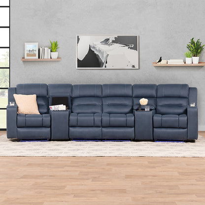 Spielberg 4 Seater Home Theatre Electric Recliner Fabric Lounge - Azure