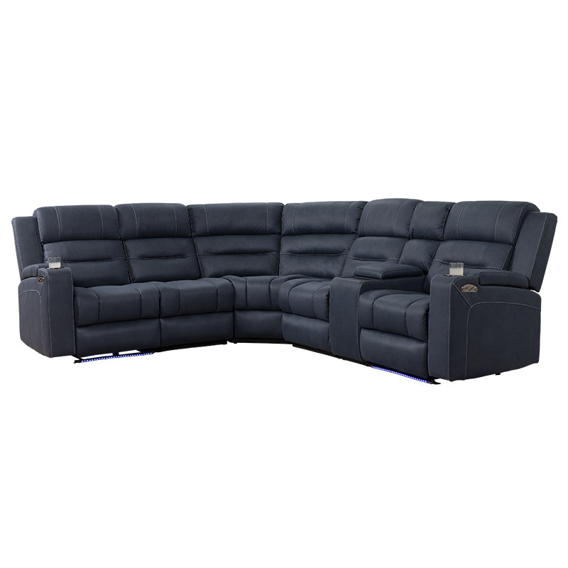 Spielberg 6 Seater Home Theatre Corner Fabric Recliner Lounge - Azure