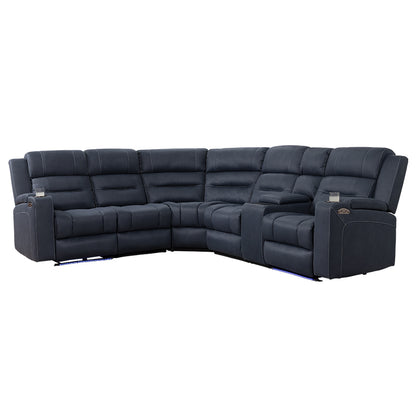 Spielberg 6 Seater Home Theatre Corner Fabric Recliner Lounge - Azure