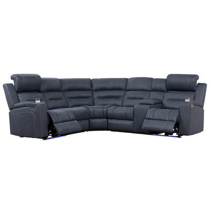 Spielberg 6 Seater Home Theatre Corner Fabric Recliner Lounge - Azure