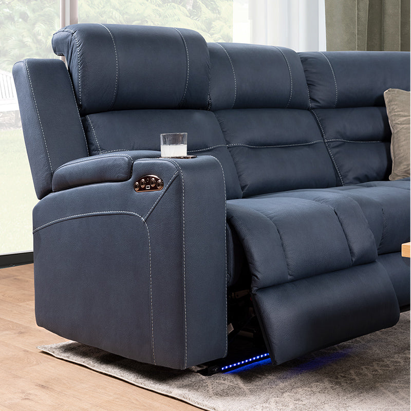 Spielberg 6 Seater Home Theatre Corner Fabric Recliner Lounge - Azure