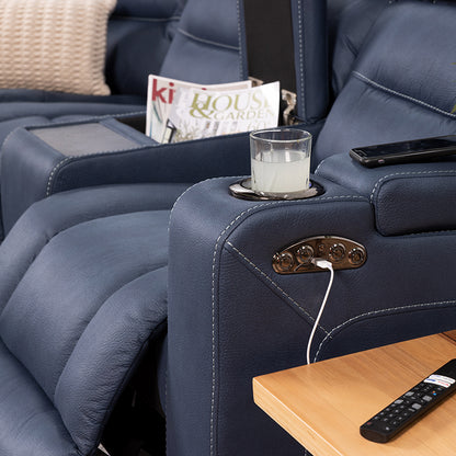 Spielberg 6 Seater Home Theatre Corner Fabric Recliner Lounge - Azure