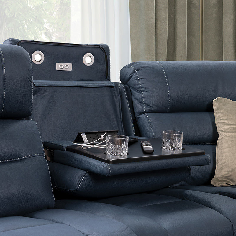Spielberg 6 Seater Home Theatre Corner Fabric Recliner Lounge - Azure