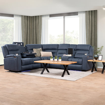 Spielberg 6 Seater Home Theatre Corner Fabric Recliner Lounge - Azure