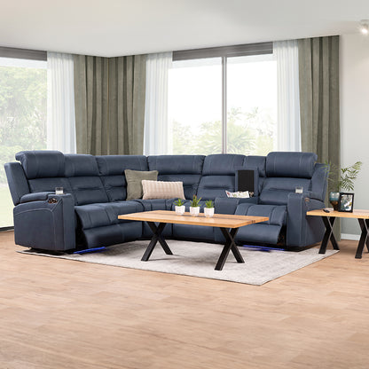 Spielberg 6 Seater Home Theatre Corner Fabric Recliner Lounge - Azure
