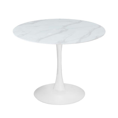 Spin 90cm Round Marble-Look Dining Table - White