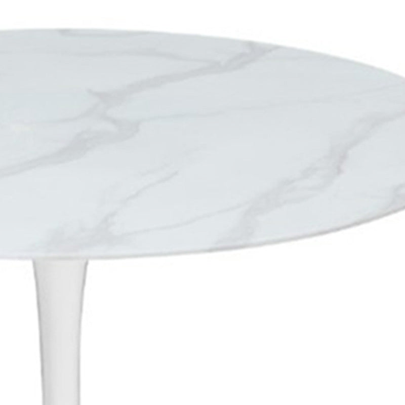 Spin 90cm Round Marble-Look Dining Table - White