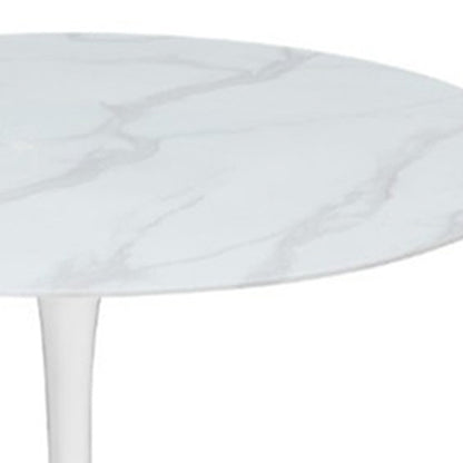 Spin 90cm Round Marble-Look Dining Table - White