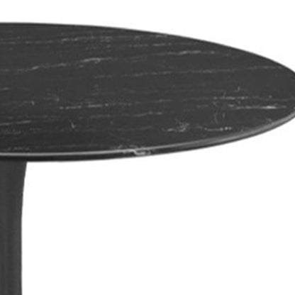 Spin 90cm Round Marble-Look Dining Table - Dark Grey