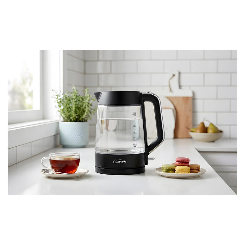 Sunbeam 1.7L Black Classics Glass Kettle - Matte Black