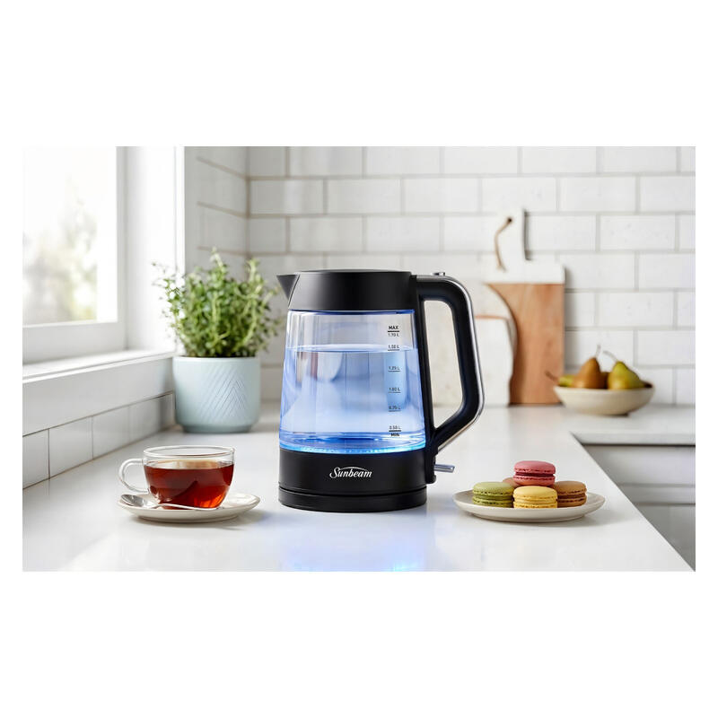 Sunbeam 1.7L Black Classics Glass Kettle - Matte Black