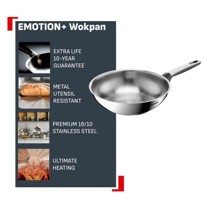 Tefal 28cm Emotion+ Induction Uncoated Wok - Stainless Steel