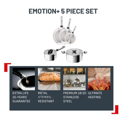 Tefal Emotion+ 5pc Induction Uncoated Cookware Set - Stainless Steel