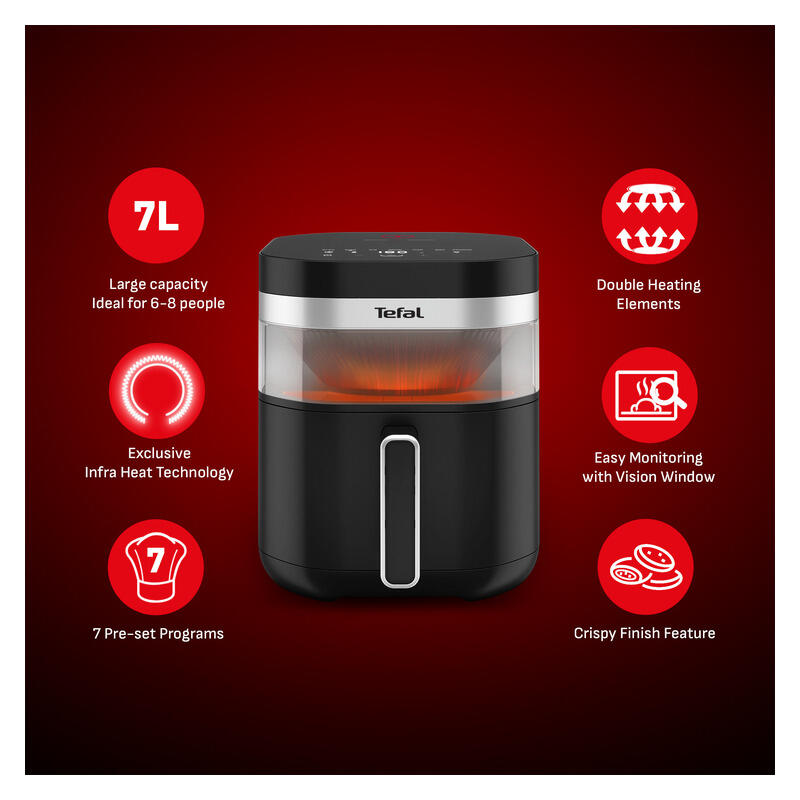 Tefal 7L Ever Fry Infra Heat Single Drawer Air Fryer - Black