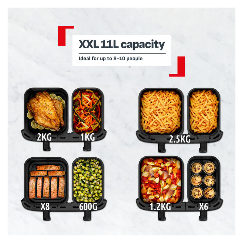 Tefal 11L XXL Dual Easy Fry & Grill Air Fryer with Detachable Front - Black