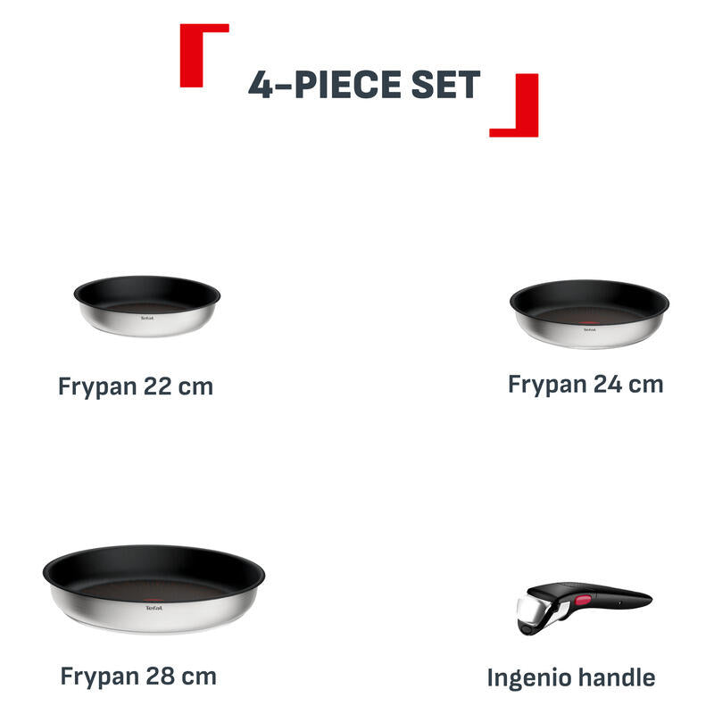 Tefal Ingenio Emotion+ 4pc Induction Non-Stick Frypan Set - Stainless Steel