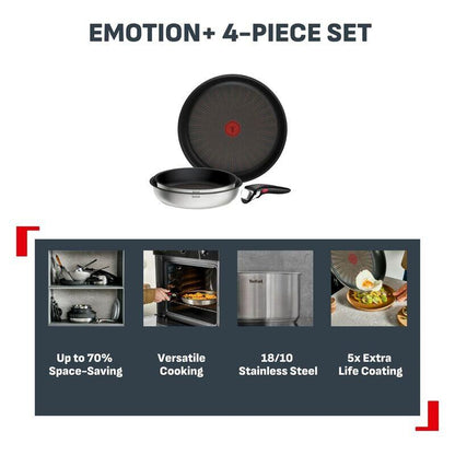 Tefal Ingenio Emotion+ 4pc Induction Non-Stick Frypan Set - Stainless Steel