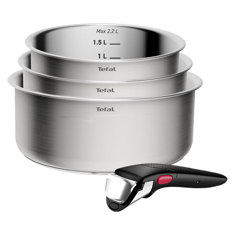 Tefal Ingenio Emotion+ 4pc Induction Uncoated Pot Set - Stainless Steel