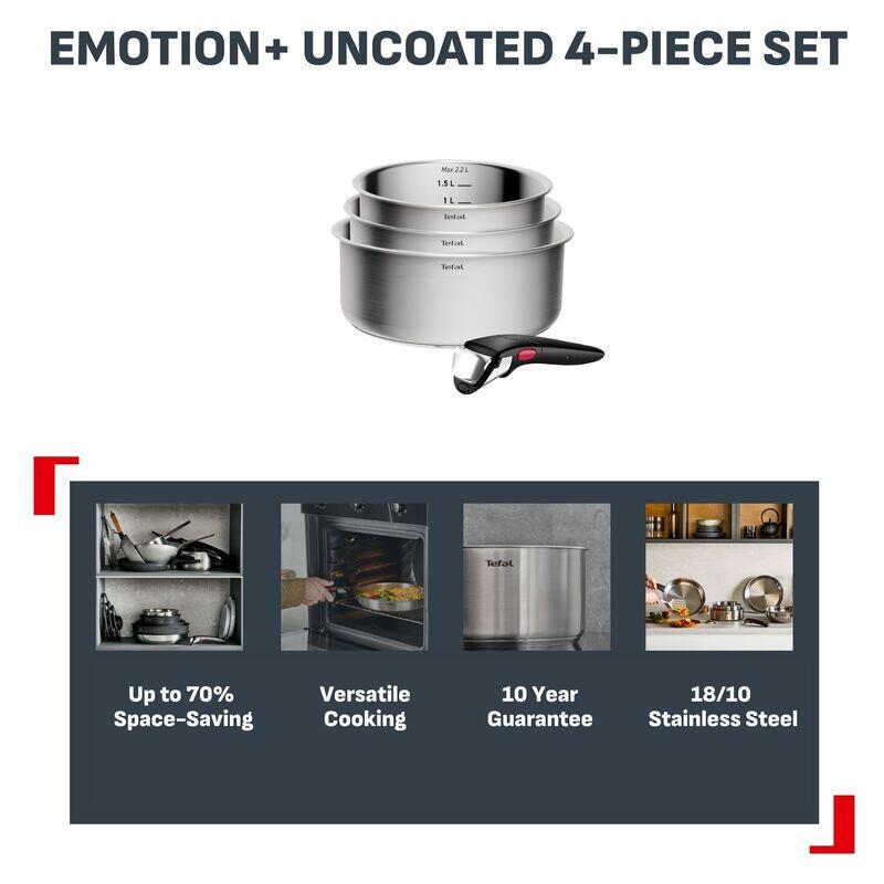 Tefal Ingenio Emotion+ 4pc Induction Uncoated Pot Set - Stainless Steel