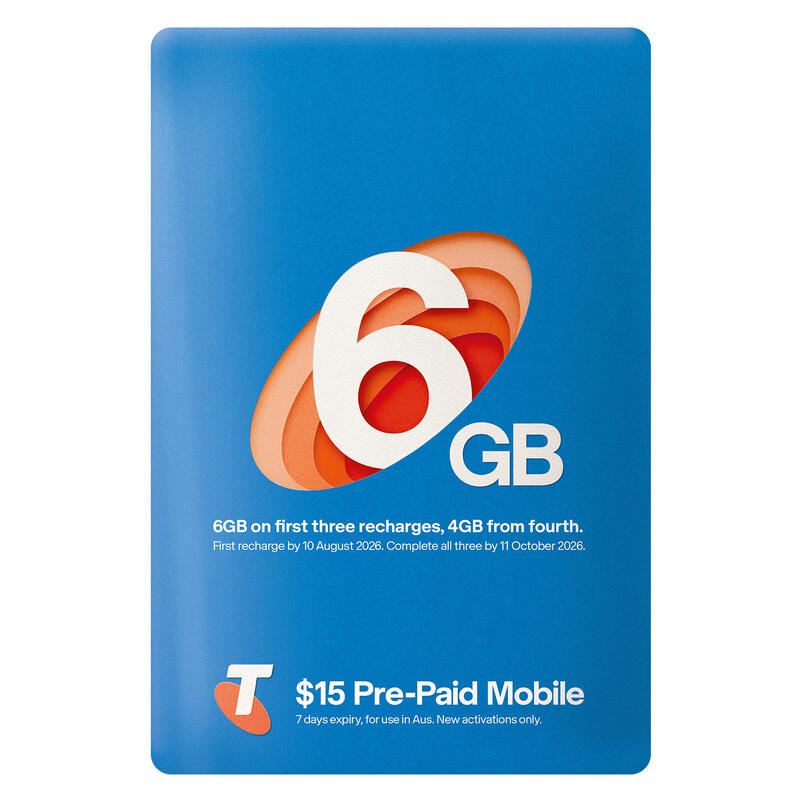 Telstra Short Term Pre-Paid Starter SIM Card Plan - Preloaded with $15 + 6GB Data