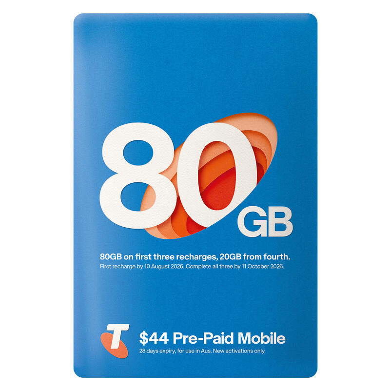 Telstra Pre-Paid Mobile SIM+ Kit - Preloaded with $44 + 80GB Data