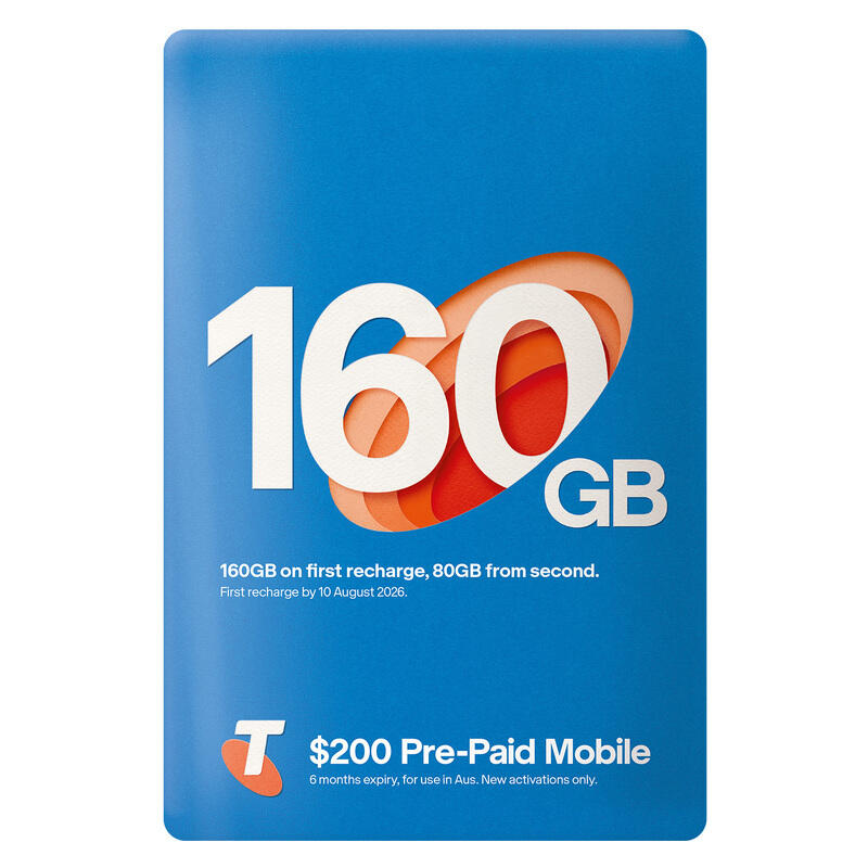 Telstra Pre-Paid Starter SIM Card Plan - Preloaded with $200 + 160GB Data