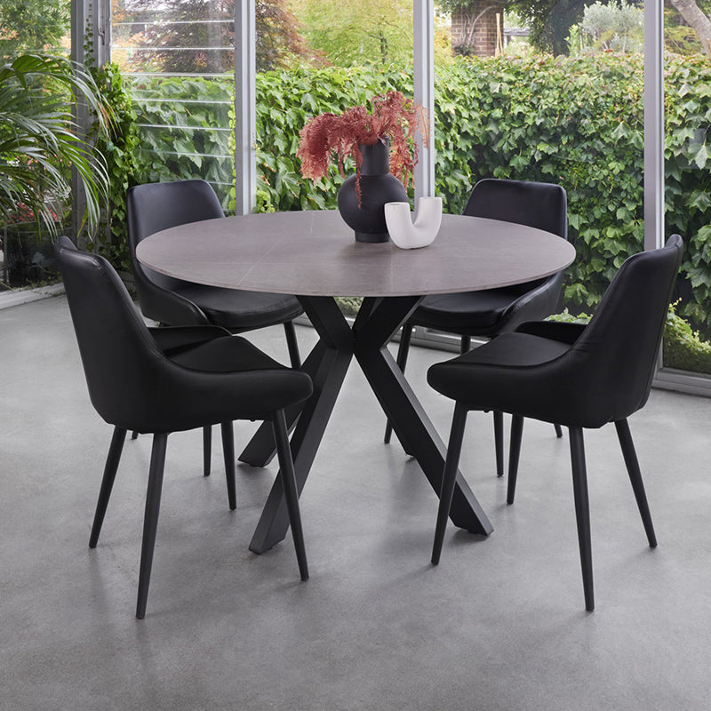 Venice 120cm Round Dining Table - Grey/Black