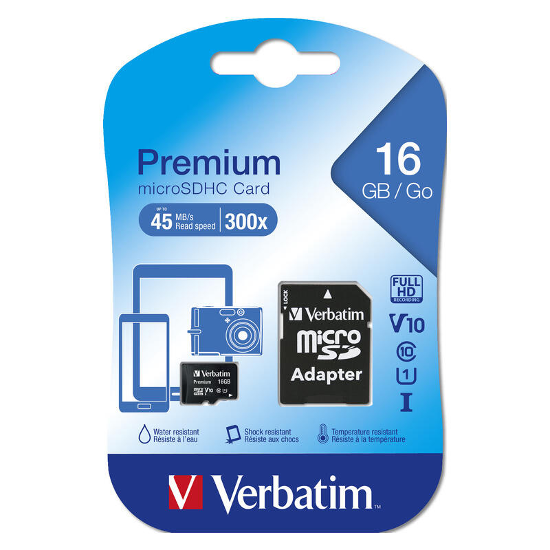 Verbatim 16GB Storage MicroSD Card with SD Adapter - Black