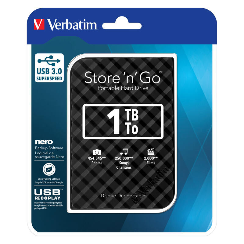 Verbatim 1TB Store 'n' 'Go' 3.0 Portable Hard Drive - Black
