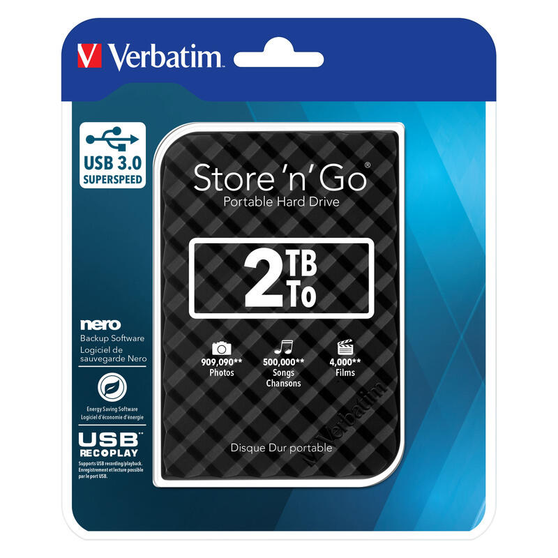 Verbatim 2TB Store 'n' 'Go' 3.0 Portable HDD Hard Drive - Black