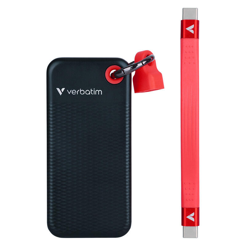 Verbatim 1TB Pocket Sized SSD Portable Hard Drive - USB-C 3.2 Gen 2 - Black/Red
