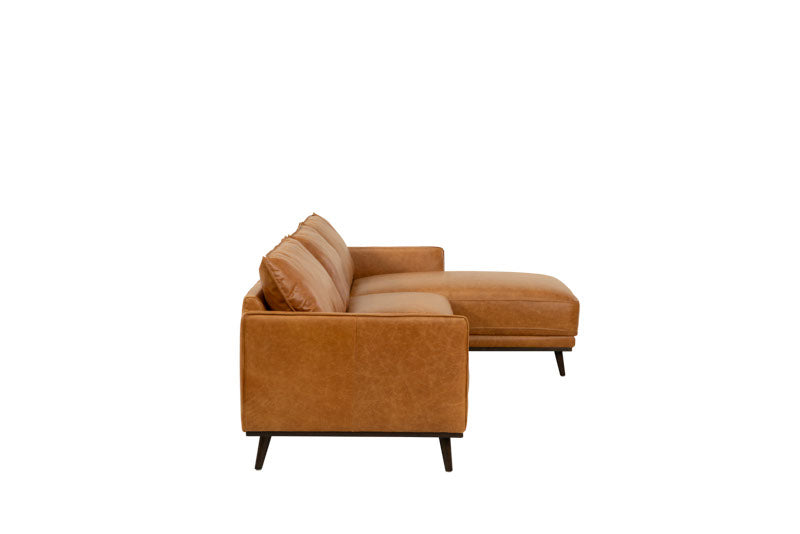 Vignette 3 Seater Leather Sofa with RHF Chaise - Tan