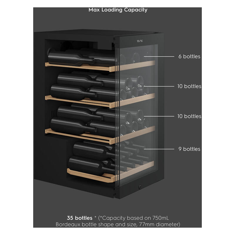 Vintec 35 Bottle Under-Counter Wine Fridge Cabinet with Opaque Glass